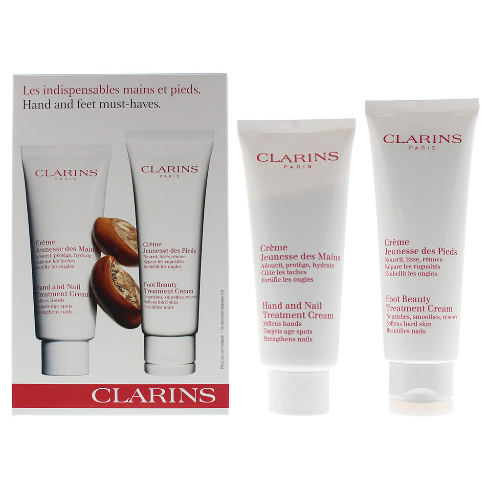 Clarins 2 Piece Gift Set: Hand & Nail Cream 100ml - Foot Beauty Treatment Cream 125ml