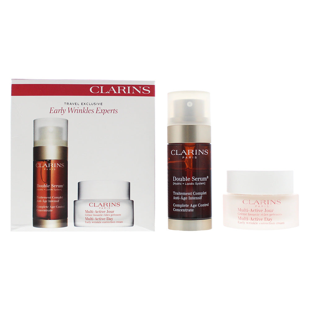 Clarins 2 Piece Gift Set: Double Serum 30ml - Multi Active Day Cream 50ml for All Skin Types