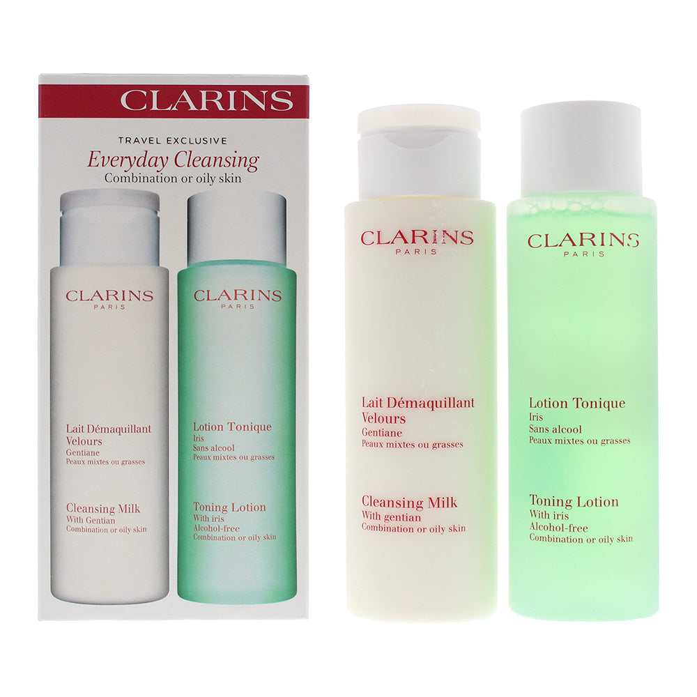 Clarins 2 Piece Gift Set: Cleansing Milk 200ml - Toning Lotion 200ml for Oliy Skin