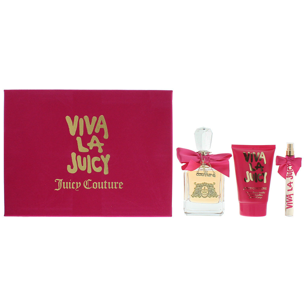 Juicy Couture Viva La Juicy Eau De Parfum 3 Piece Gift Set: Eau De Parfum 100ml - Souffle 125ml - Eau De Parfum 10ml