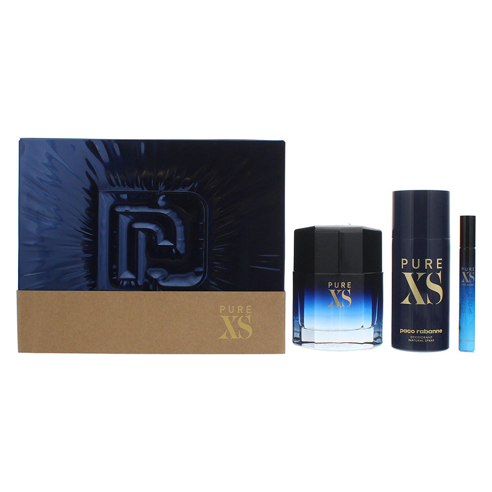 Paco Rabanne Pure Xs Eau De Toilette 3 Piece Gift Set: Eau De Toilette 100ml - Deodorant 150ml - Eau De Toilette 10ml