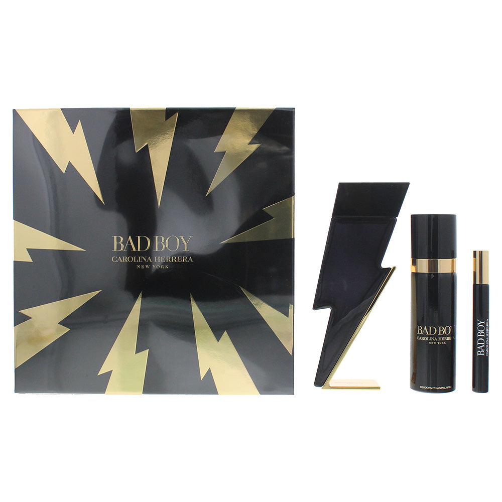 Carolina Herrera Bad Boy Eau De Toilette 3 Piece Gift Set: Eau De Toilette 100ml - Eau De Toilette 10ml - Deodorant Spray 100ml