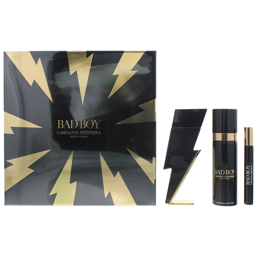 Carolina Herrera Bad Boy 3 Piece Gift Set: Eau De Toilette 50ml - Eau De Toilette 10ml - Deodorant Spray 100ml