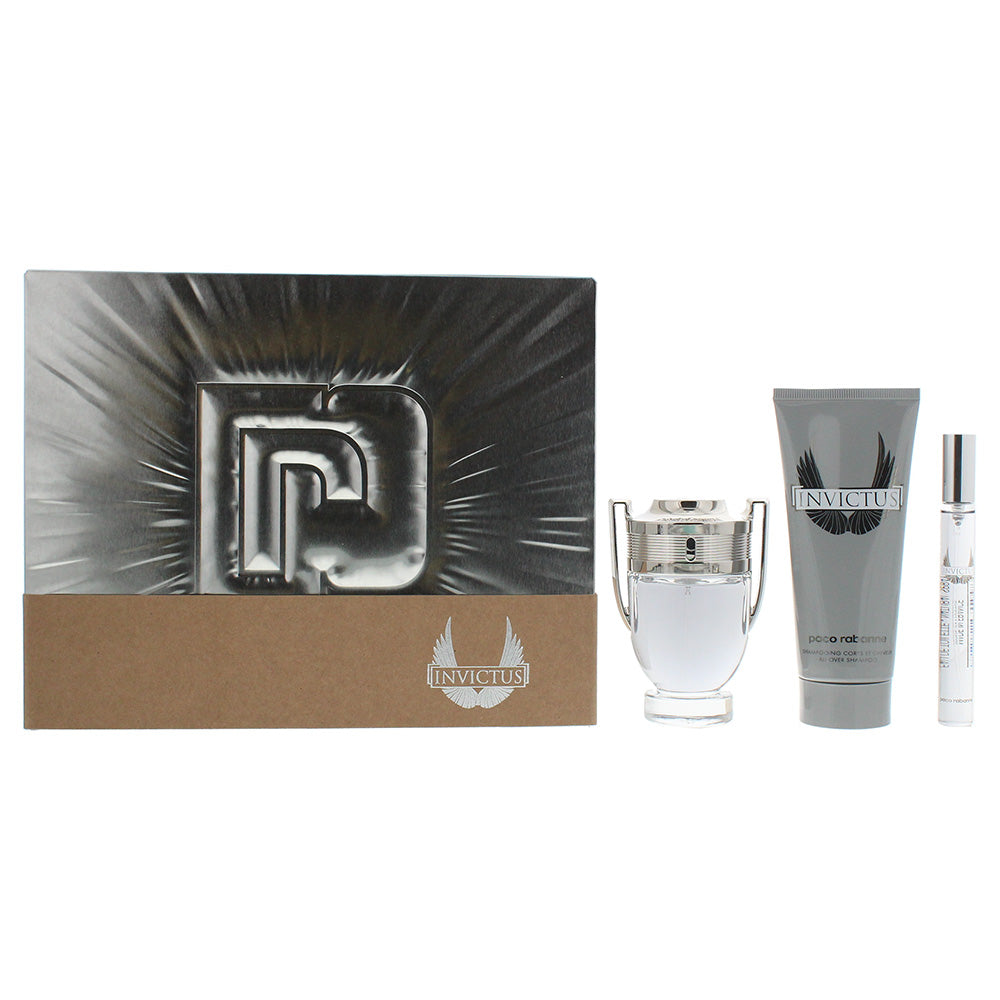 Paco Rabanne Invictus 3 Piece Gift Set: Eau De Toilette 50ml - Eau De Toilette 10ml - Shower Gel 100ml