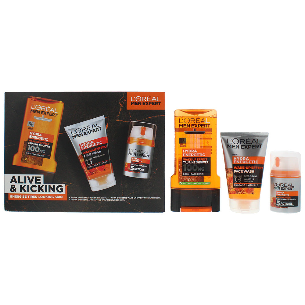 L'oreal Men Expert Hydra Energetic 3 Piece Gift Set:  Shower Gel 300ml - Face Wash 100ml -  Moisturiser 50ml