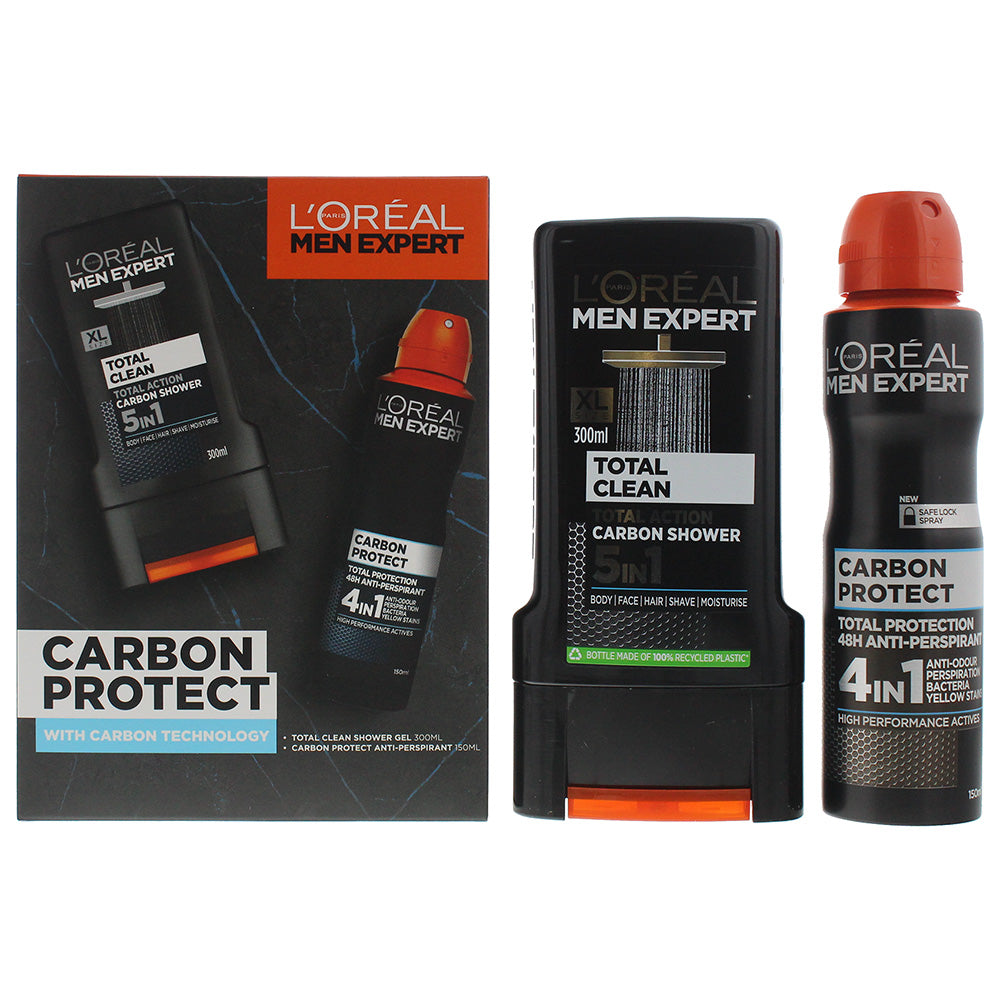 L'oreal Men Expert Carbon Power 2 Piece Gift Set: Shower Gel 300ml - Deodorant Spray 150ml