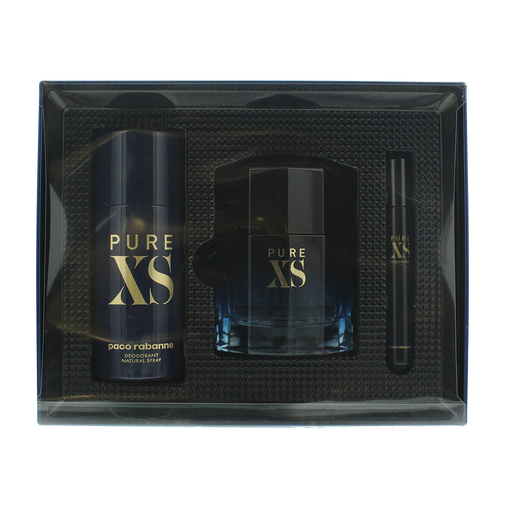 Paco Rabanne Pure Xs Eau De Toilette 3 Piece Gift Set: Eau De Toilette 100ml - Deodorant Spray 150ml - Eau De Toilette 10ml