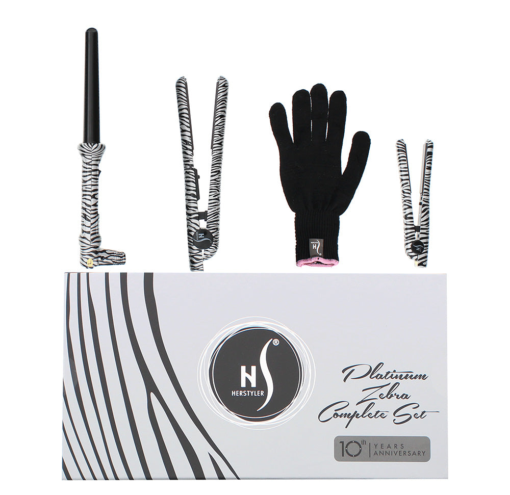 Herstyler 3 Piece Platinum Zebra Gift Set: Regular Styling Iron - Mini Styling Iron - Curling Iron