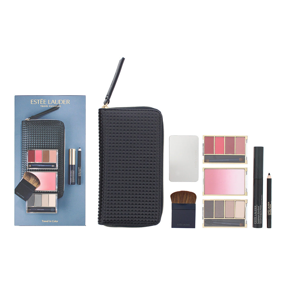 Estee Lauder 6 Piece Gift Set: Eye Shadow Palette - Lipstick Palette - Blush - Eye Liner - Blush Brush - Mirror