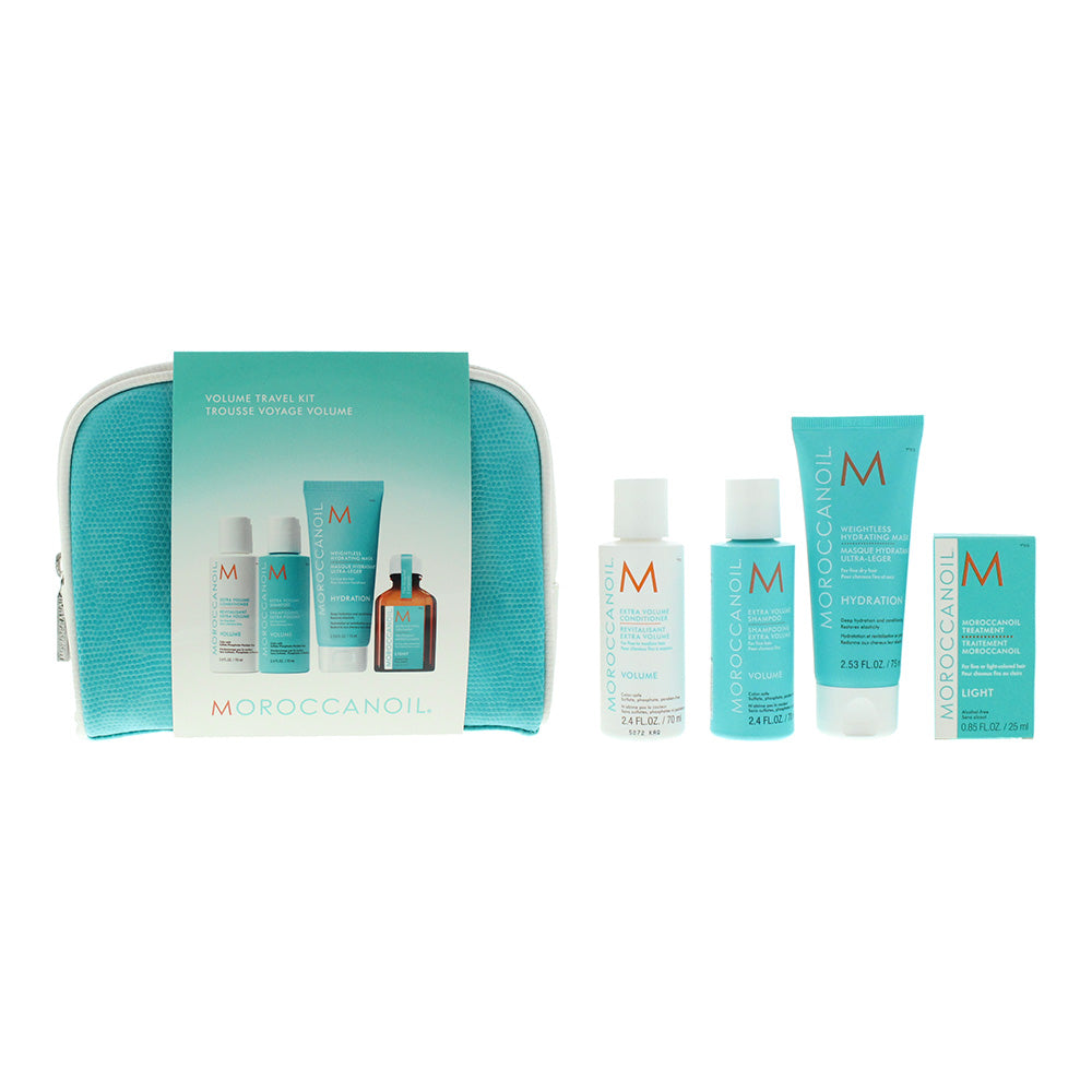 Moroccanoil 5 Piece Gift Set: Hair Oil Treatment 25ml - Volumizing Shampoo 70ml - Volumizing Conditioner 70ml - Hair Mask 75ml - Pouch