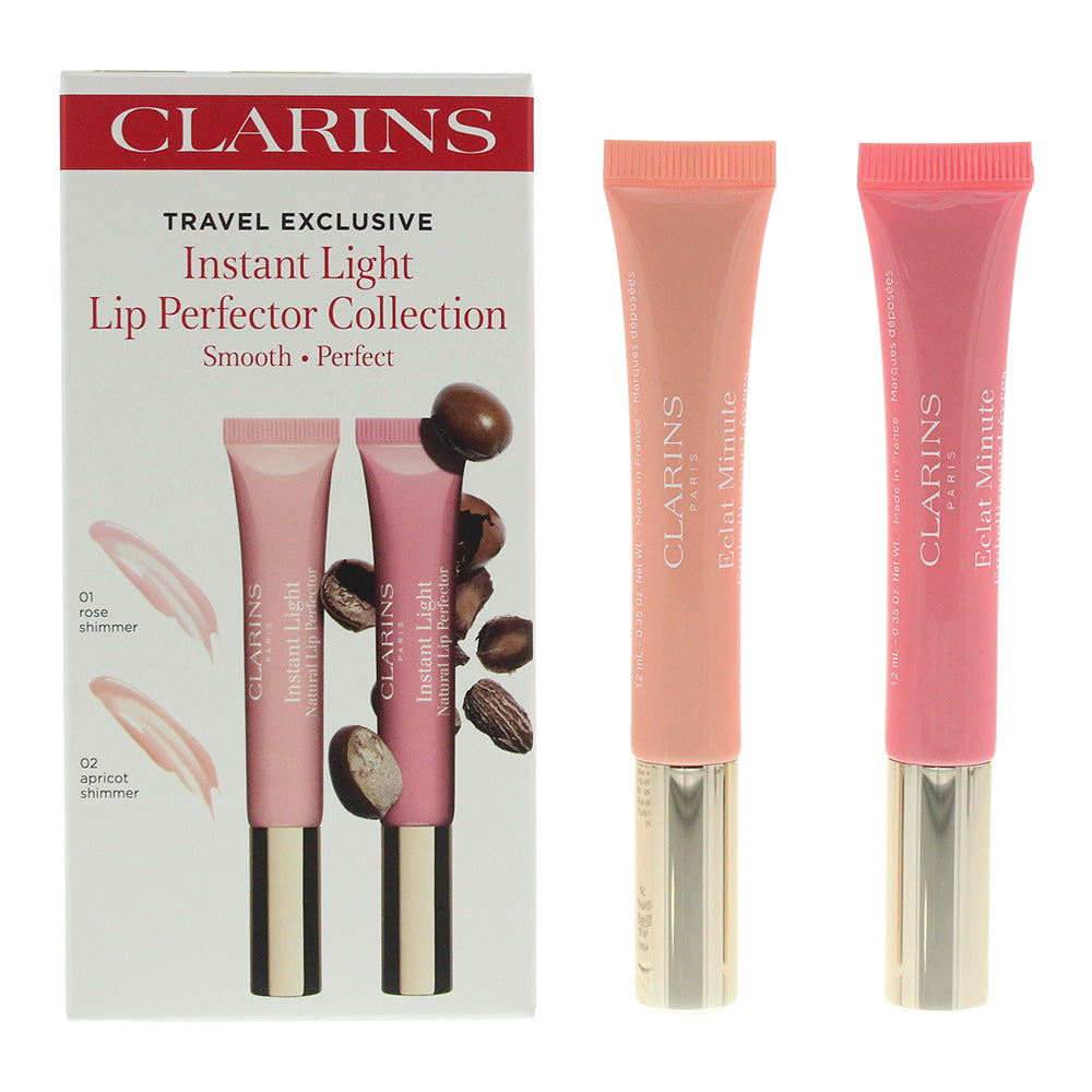 Clarins Instant Light Lip Perfector Duo: 01 Rose Shimmer 12ml - 02 Apricot Shimmer 12ml