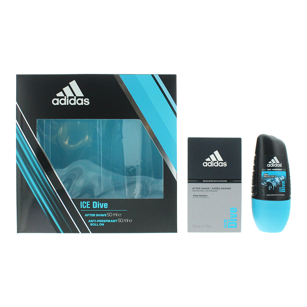 Adidas Ice Dive 2 Piece Gift Set: Aftershave 50ml - Deodorant Roll-On 50ml