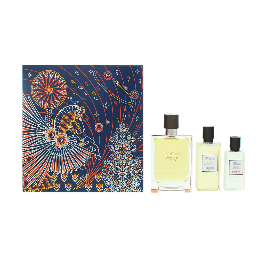 Hermes Terre D'Hermes Eau Intense Vetiver 3 Piece Gift Set: Eau De Toilette 100ml - Hair And Body Shower Gel 40ml - Aftershave Balm 40ml