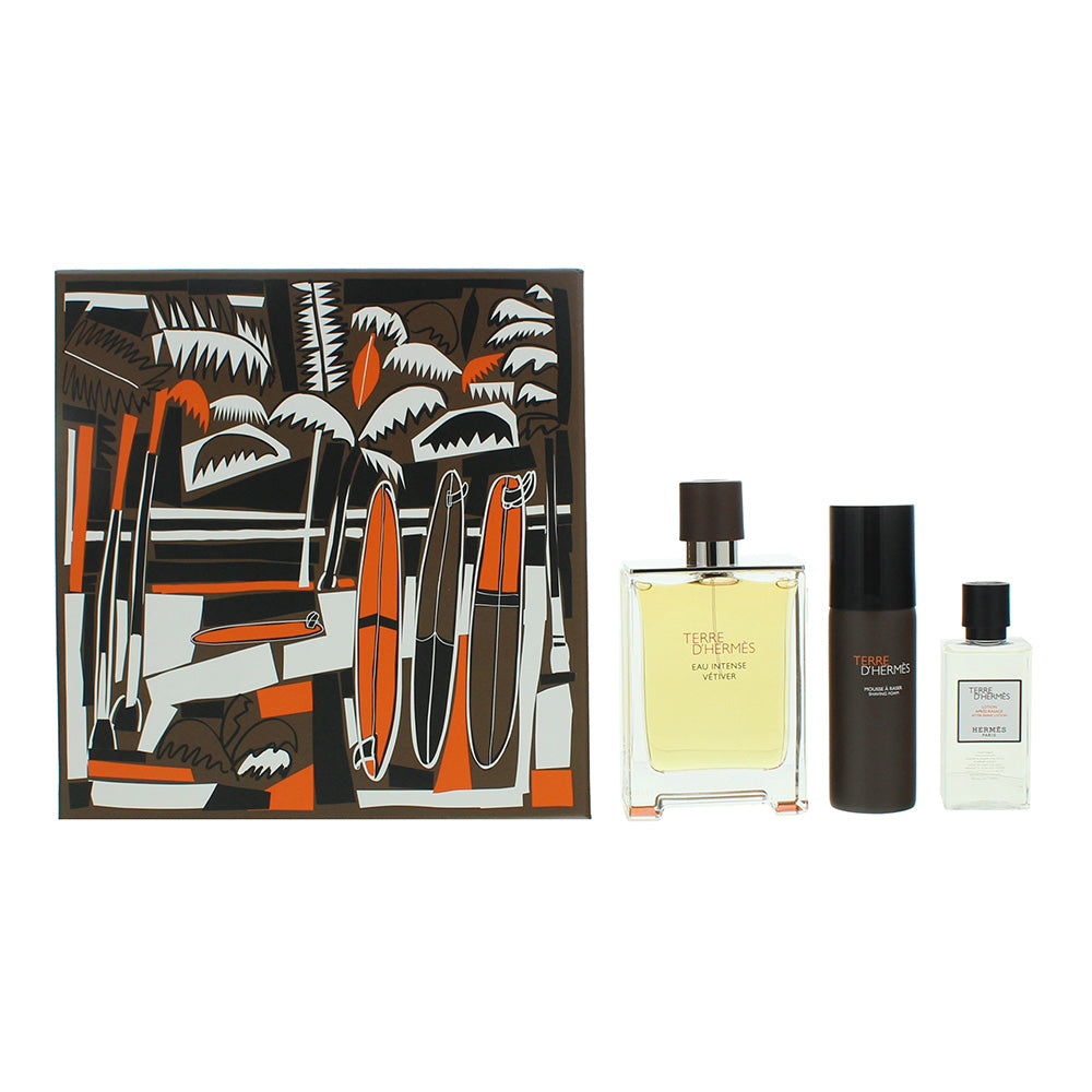 Hermes Terre D'Hermes Eau Intense Vetiver 3 Piece Gift Set: Eau De Parfum 100ml - Aftershave Lotion 40ml - Shaving Foam 50ml
