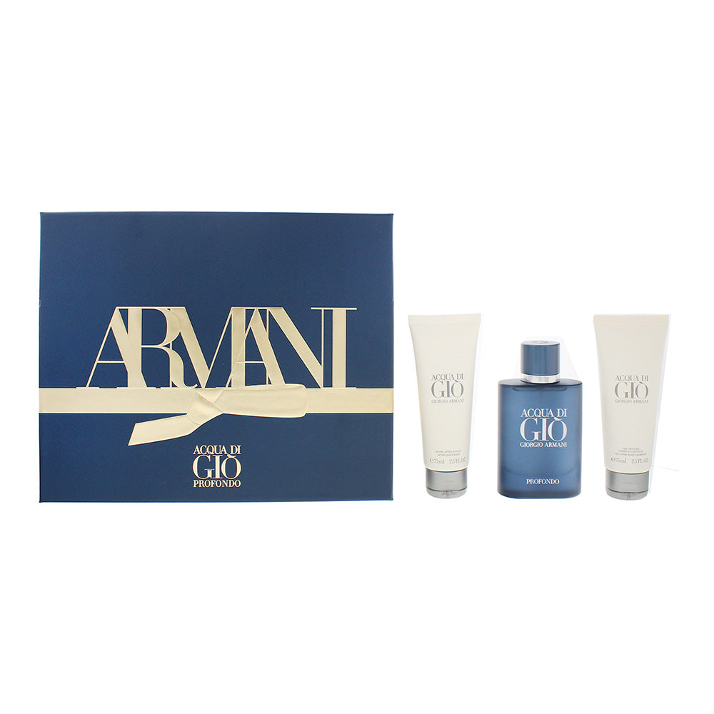 Giorgio Armani Acqua Di Gio Profondo 3 Piece Gift Set: Eau De Parfum 75ml - Aftershave Balm 75ml - Shower Gel 75ml