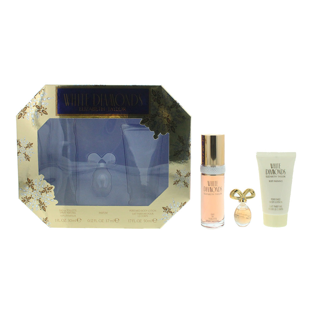 Elizabeth Taylor White Diamonds 3 Piece Gift Set: Eau De Toilette 30ml - Parfum 3ml - Body Lotion 50ml