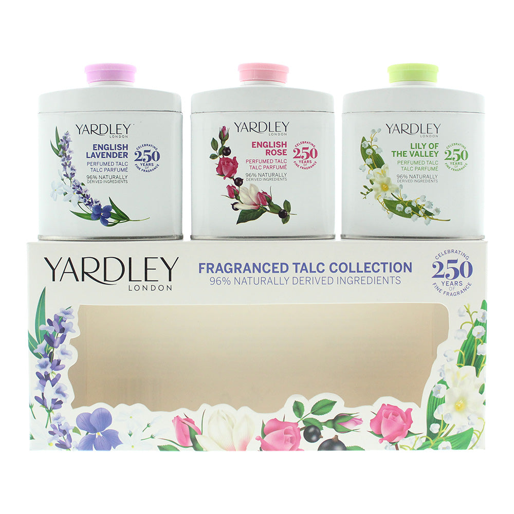 Yardley 3 Piece Gift Set: English Lavender Talcum Powder 50g - English Rose Talcum Powder 50g - Lily Of The Valley Talcum Powder 50g