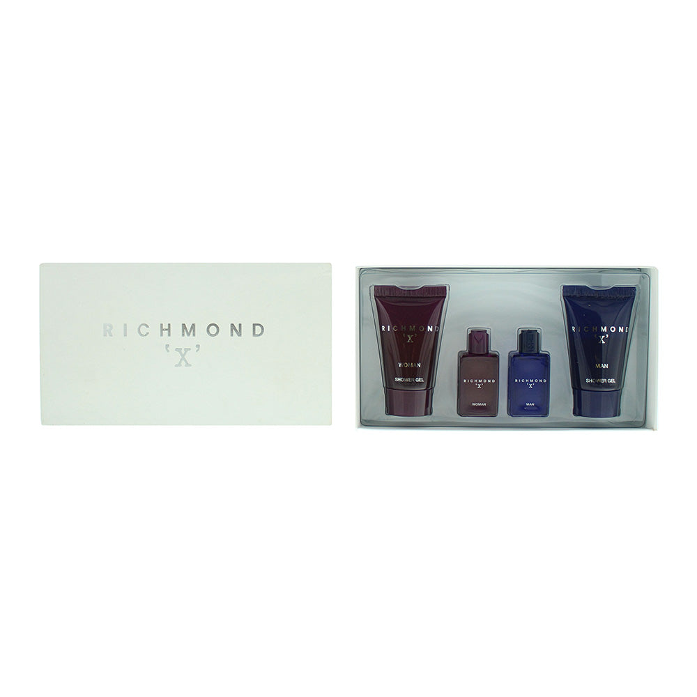 John Richmond X Woman & Man 4 Piece Gift Set: Eau De Toilette 4.5ml - Eau De Toilette 4.5ml - Shower Gel 25ml - Shower Gel 25ml
