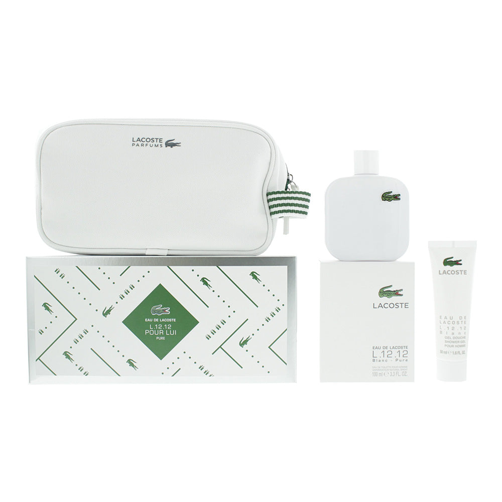 Lacoste Eau De Lacoste L.12.12 Pour Lui White 3 Pcs:  Eau De Toilette 100ML +Shower Gel 50ML+ Bag
