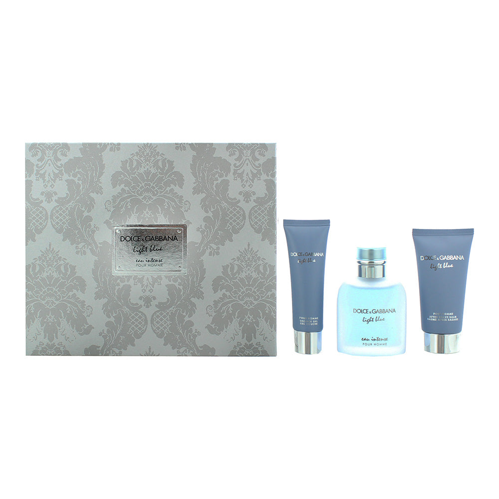 Dolce & Gabbana Light Blue Eau Intense Pour Homme Eau De Parfum 3 Piece Gift Set: Eau De Parfum 100ml - Shower Gel 50ml - Aftershave Balm 75ml
