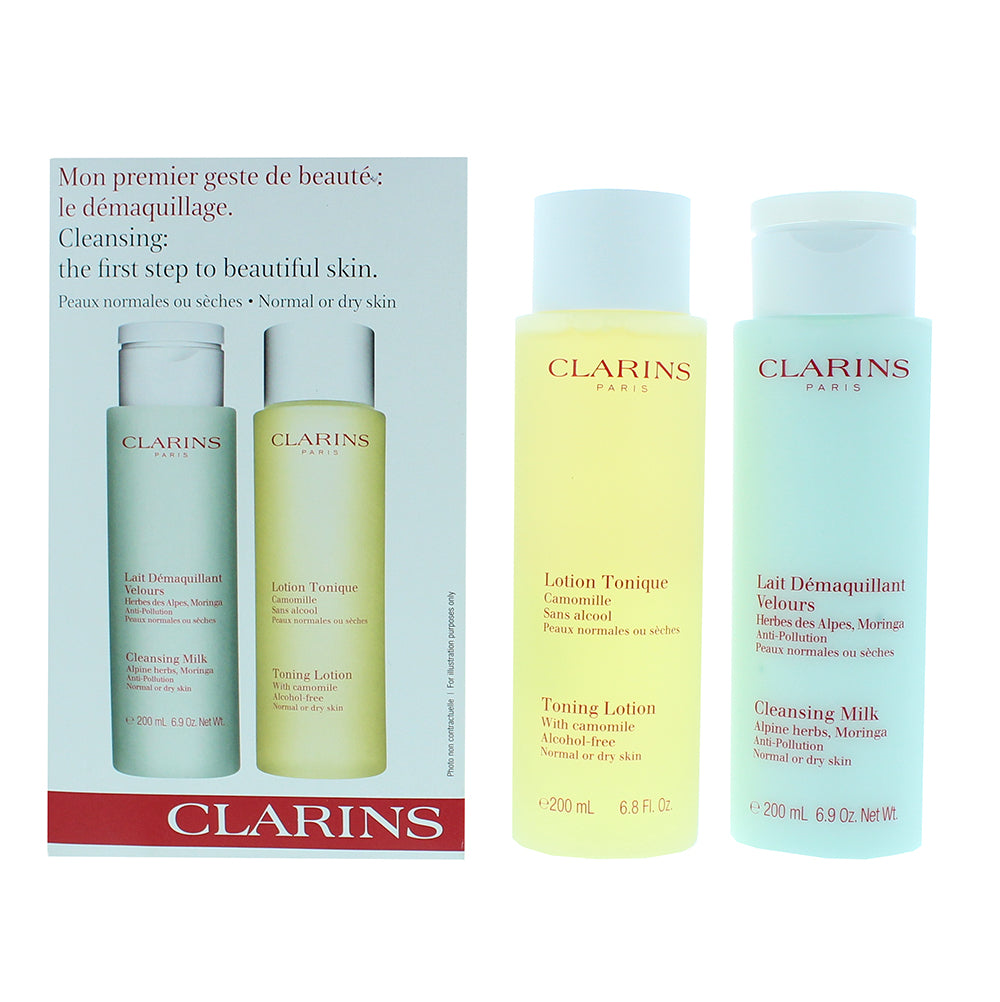 Clarins 2 Piece Set For Normal or Dry Skin: Cleansing Milk 200ml - Toning Lotion 200ml