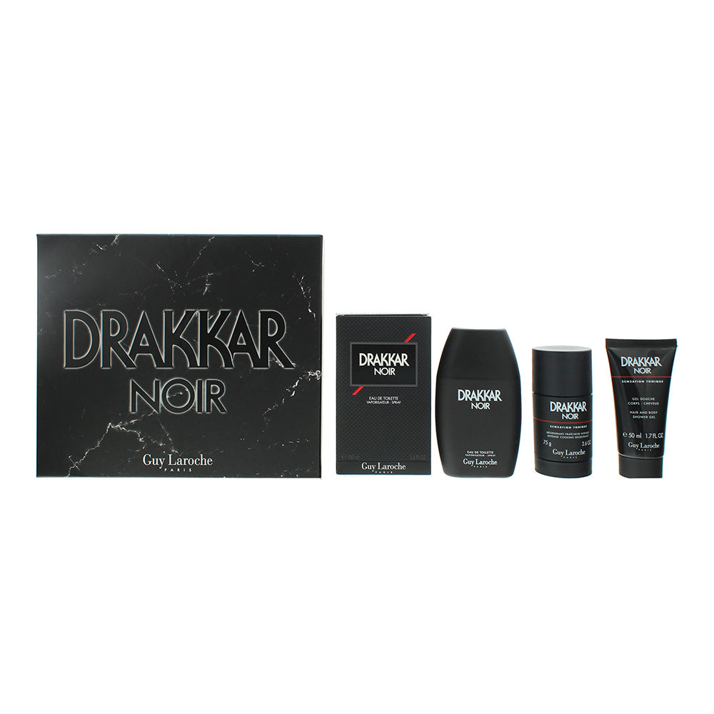 Guy Laroche Drakkar Noir 3 Piece Gift Set: Eau De Parfum 100ml - Shower Gel 50ml - Deodorant Stick 75g