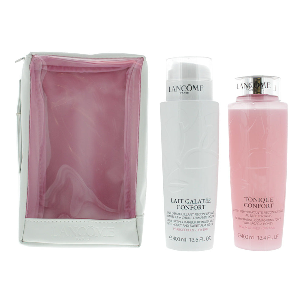 Lancome Galantée Confort 3 Piece Gift Set:  Make-Up Remover Milk 400ml - Toner 400ml - Bag
