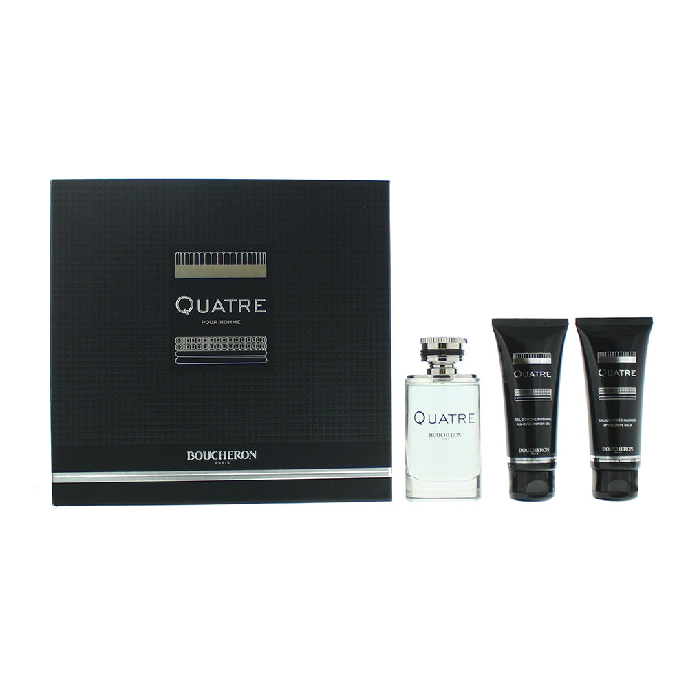 Boucheron Quatre Pour Homme 3 Pieces Gift Set: Eau De Toilette 100ml - Aftershave Balm 100ml - Shower Gel 100ml