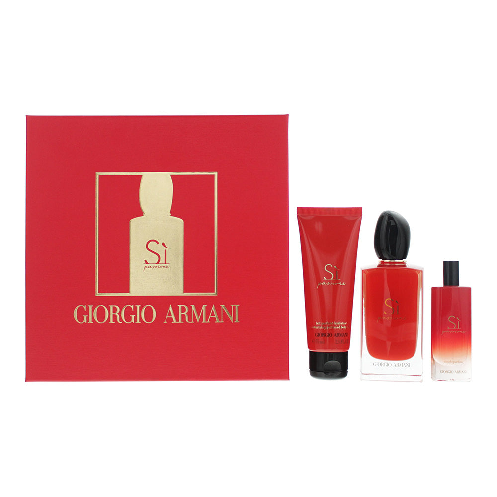 Giorgio Armani Si Passione 3 Piece Gift Set: Eau De Parfum 100ml - Eau De Parfum 15ml - Body Milk 75ml