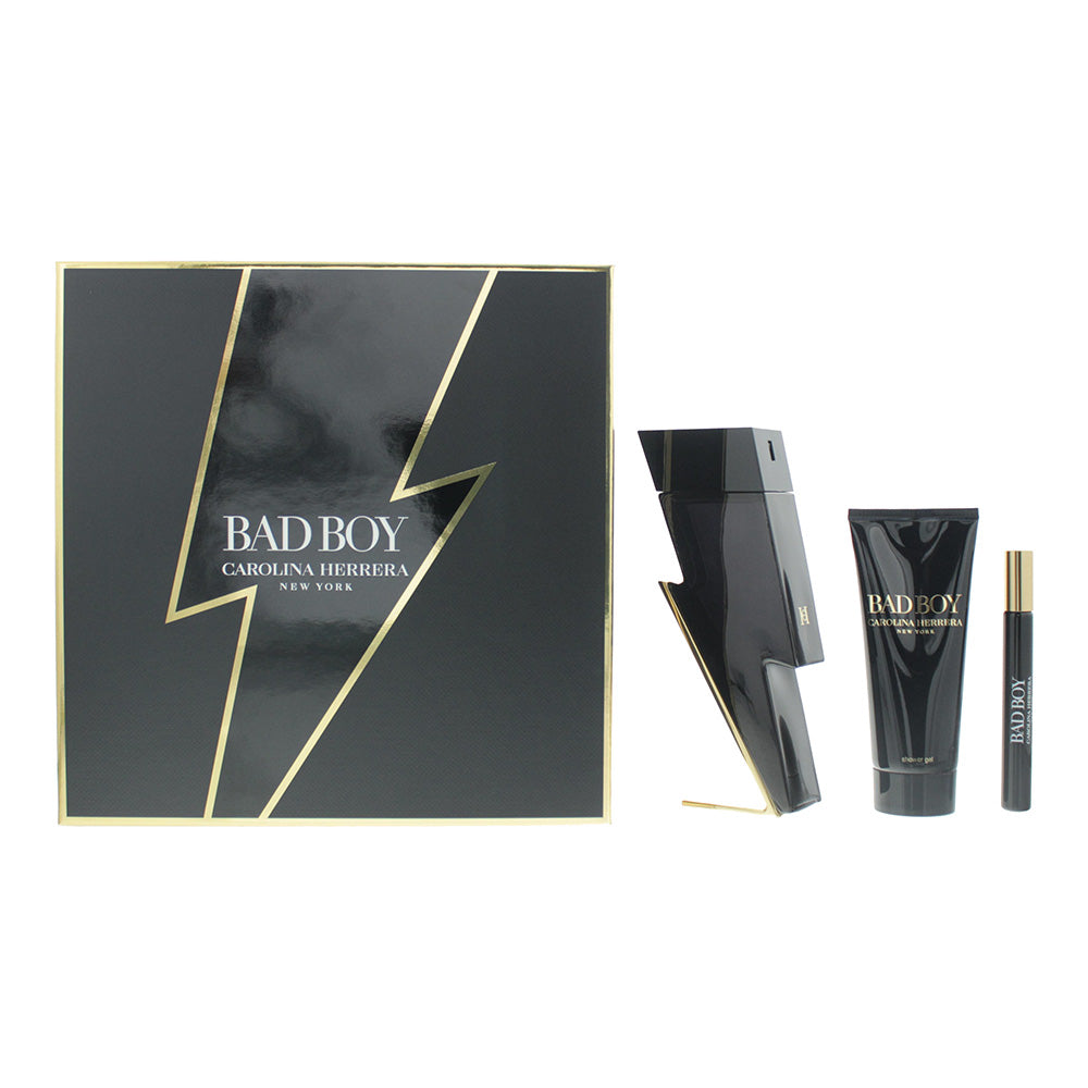 Carolina Herrera Bad Boy 3 Piece Gift Set: Eau De Toilette 100ml - Eau De Toilette 10ml - Shower Gel 100ml