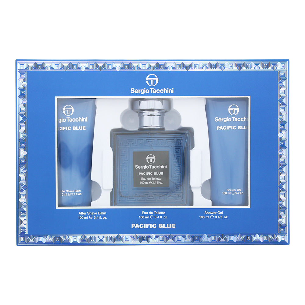 Sergio Tacchini Pacific Blue 3 Piece Gift Set: Eau De Toilette 100ml - Shower Gel 100ml - Aftershave Balm 100ml