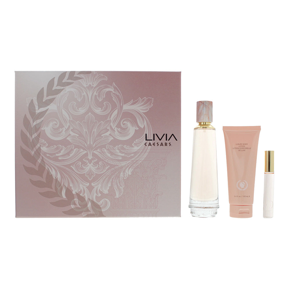 Caesars Livia 3 Piece Gift Set: Eau De Parfum 100ml - Body Lotion 100ml - Roll-On Perfume 9ml