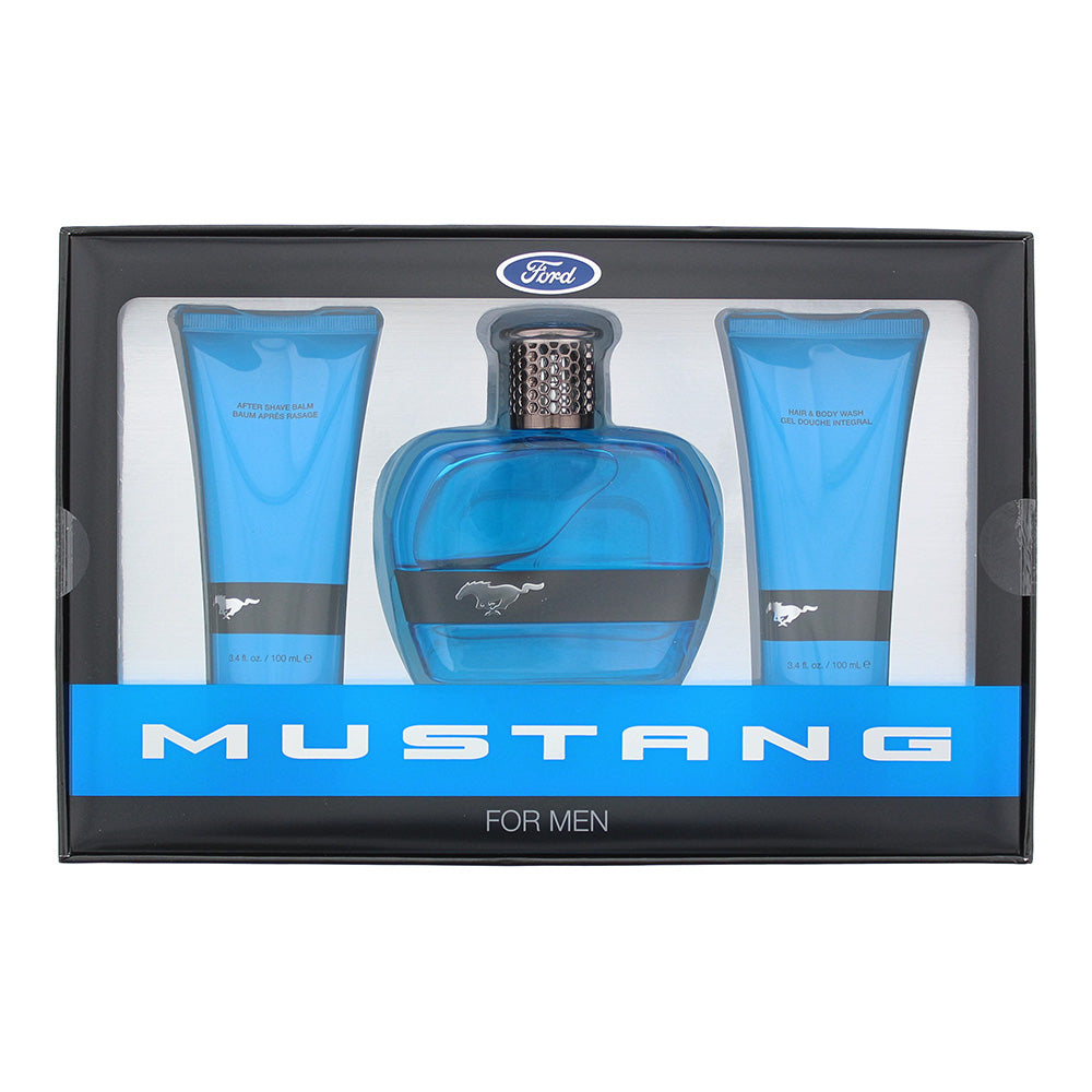 Mustang Blue 3 Piece Gift Set: Eau De Toilette 100ml - Aftershave Balm 100ml - Hair & Body Wash 100ml