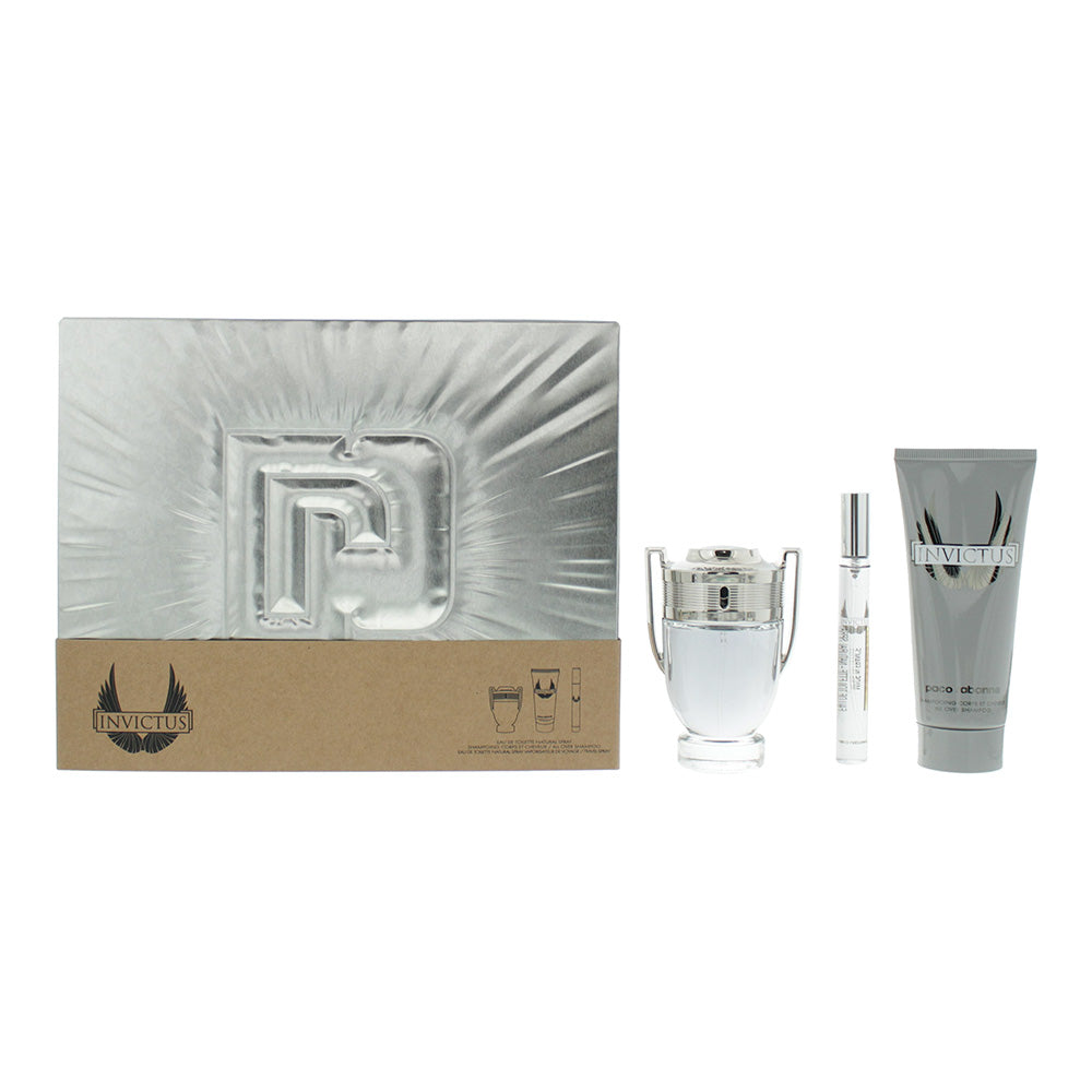 Paco Rabanne Invictus Eau De Toilette 3 Piece Gift Set: Eau De Toilette 50ml - Eau De Toilette 10ml - Shower Gel 100ml