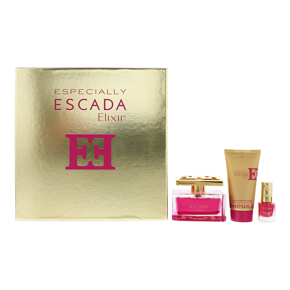 Escada Especially Elixir 3 Piece Gift Set: Eau De Parfum 75ml - Body Lotion 50ml - Nail Polish 4.5ml