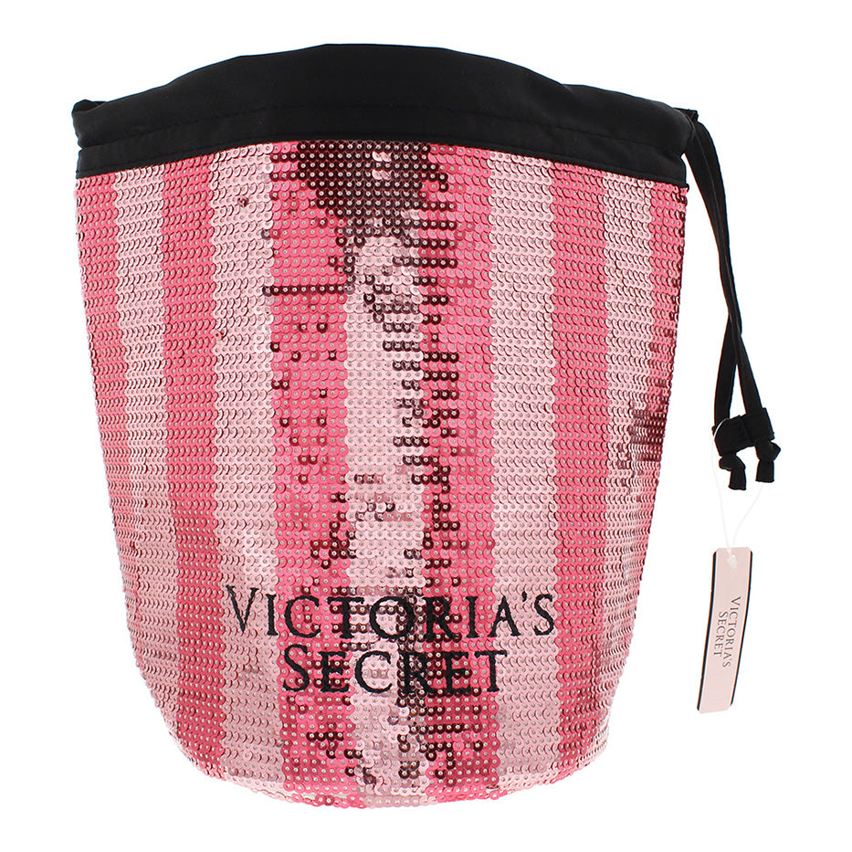 Victoria's Secret Pink Sequin with Black Drawstring Storage Bag 