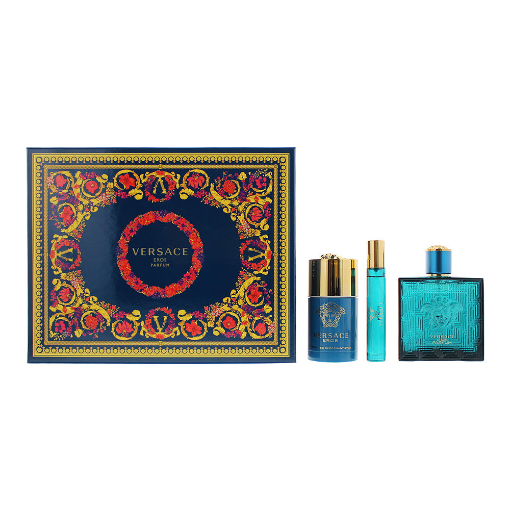 Versace Eros 3 Piece Gift Set: Parfum 100ml - Deodorant Stick 75ml - Parfum 10ml
