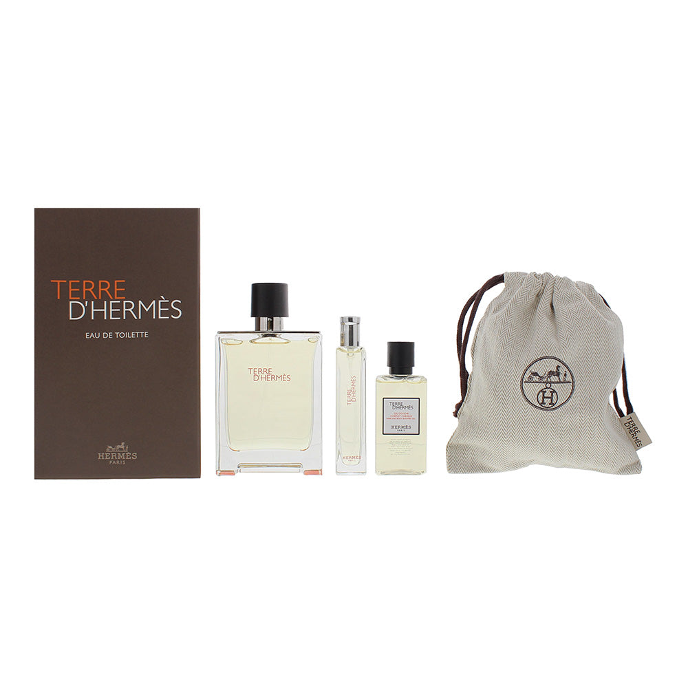 Hermes Terre D'Hermes 4 Piece Gift Set: Eau De Toilette 100ml - Eau De Toilette 10ml - Hair & Body Shower Gel 40ml - Pouch n/a