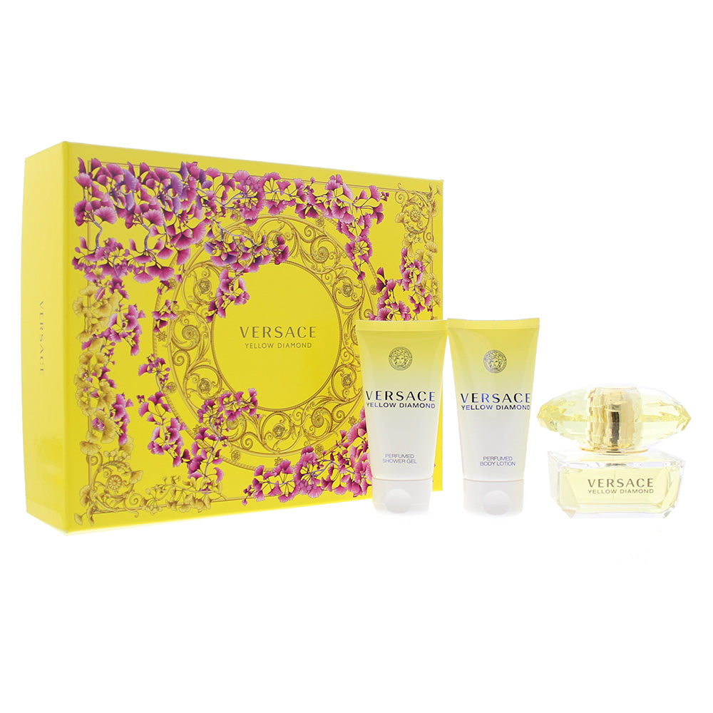 Versace Yellow Diamond 3 Piece Gift Set: Eau De Toilette 50ml - Bath & Shower Gel 50ml - Body Lotion 50ml