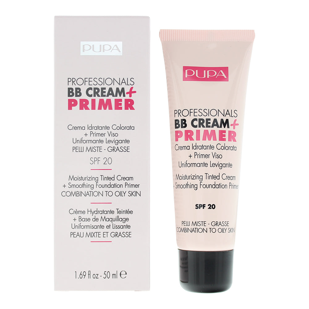 Pupa Professionals BB Cream + Primer 001 Nude SPF 20 Tinted Cream 50ml Combination To Oily Skin