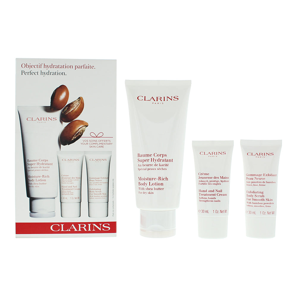 Clarins Perfect Hydration 3 Piece Gift Set: Body Lotion 200ml - Hand And Nail Tr