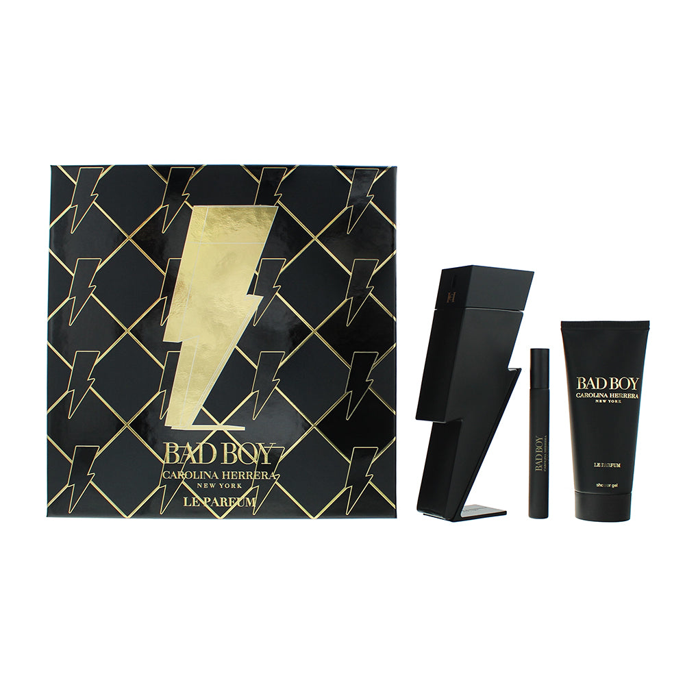 Carolina Herrera Bad Boy 3 Piece Gift Set: Eau De Parfum 100ml - Eau De Parfum 10ml - Shower Gel 100ml