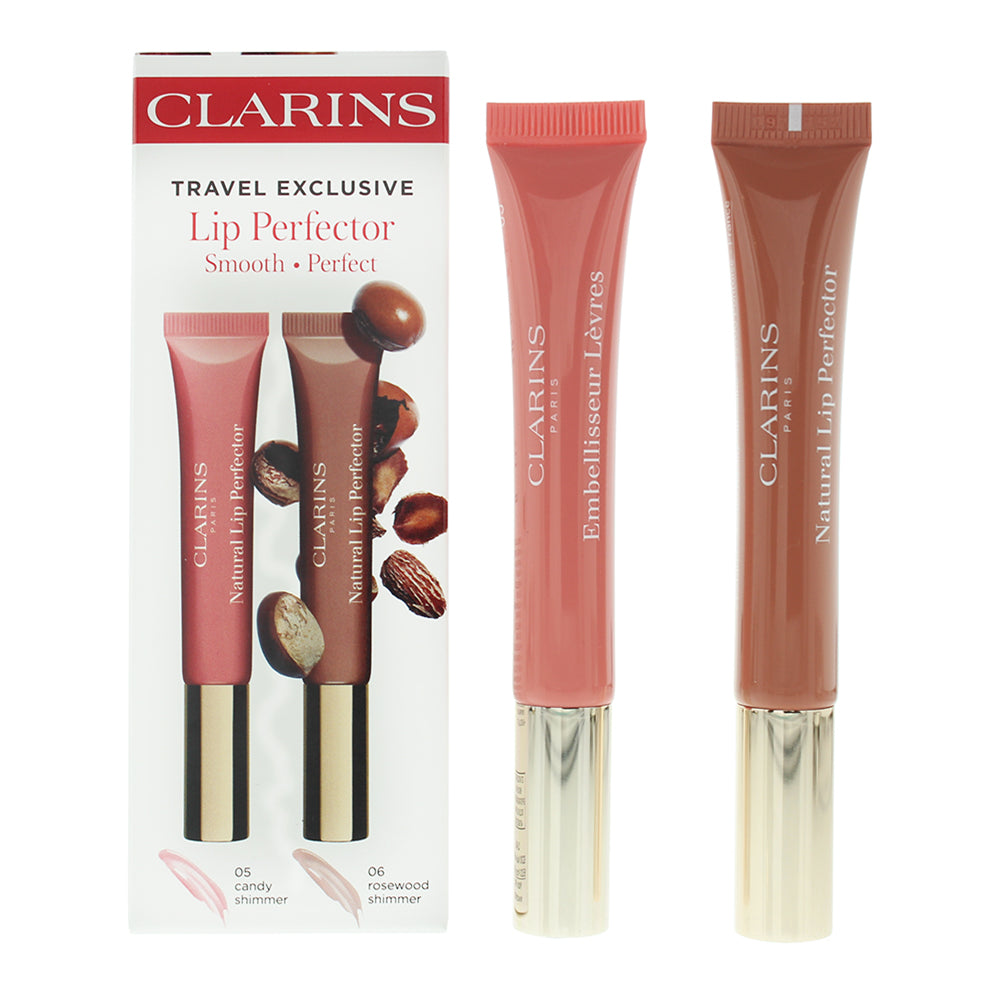 Clarins Lip Perfector 2 Piece Gift Set: 05 candy shimmer Lip Gloss 12ml - 06 ros