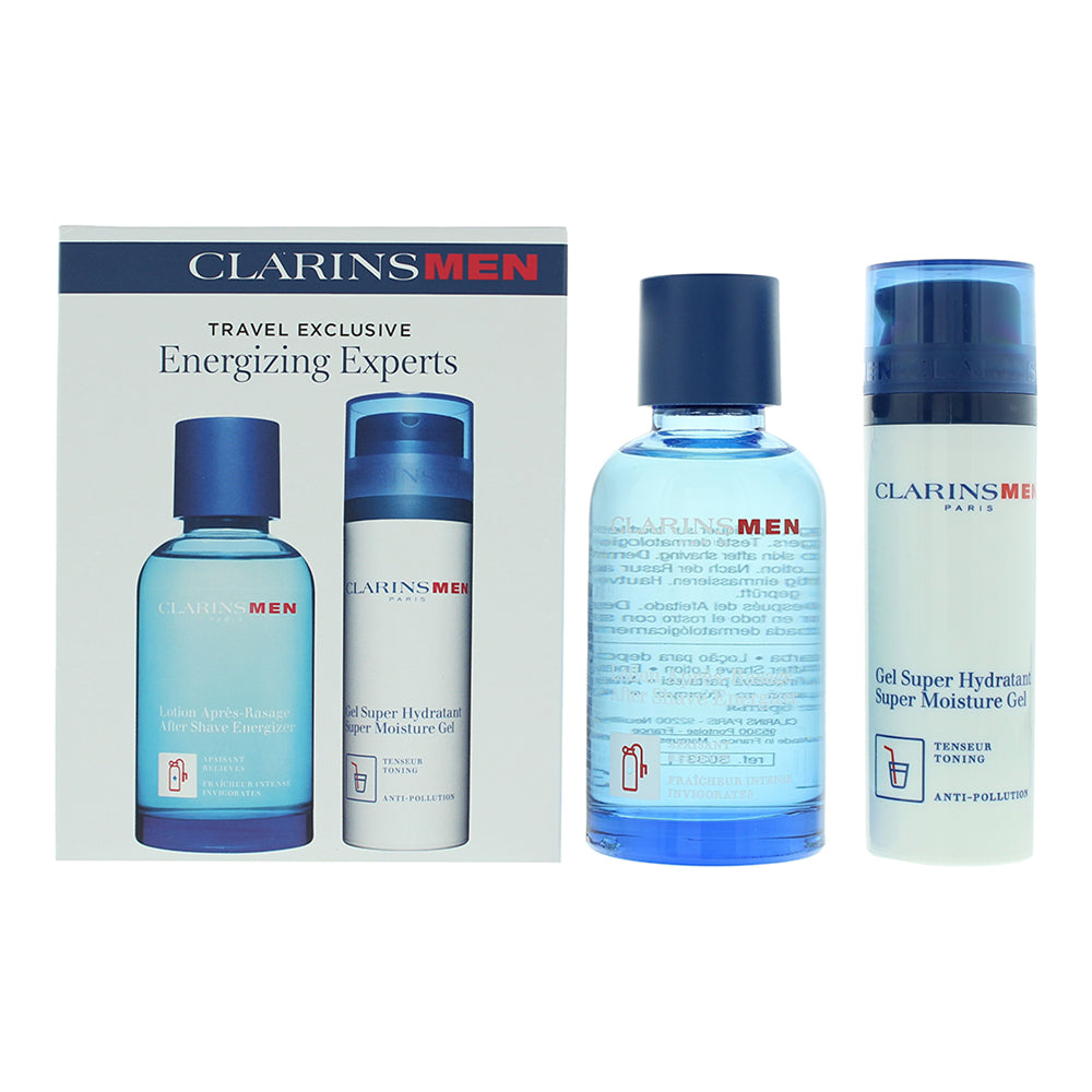 Clarins Men Energizing Experts 2 Piece Gift Set: Aftershave Energizer 100ml - Su