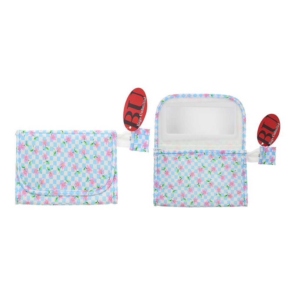 Bags Unlimited Vienna Blue & Pink Mirror Cosmetic Bag 