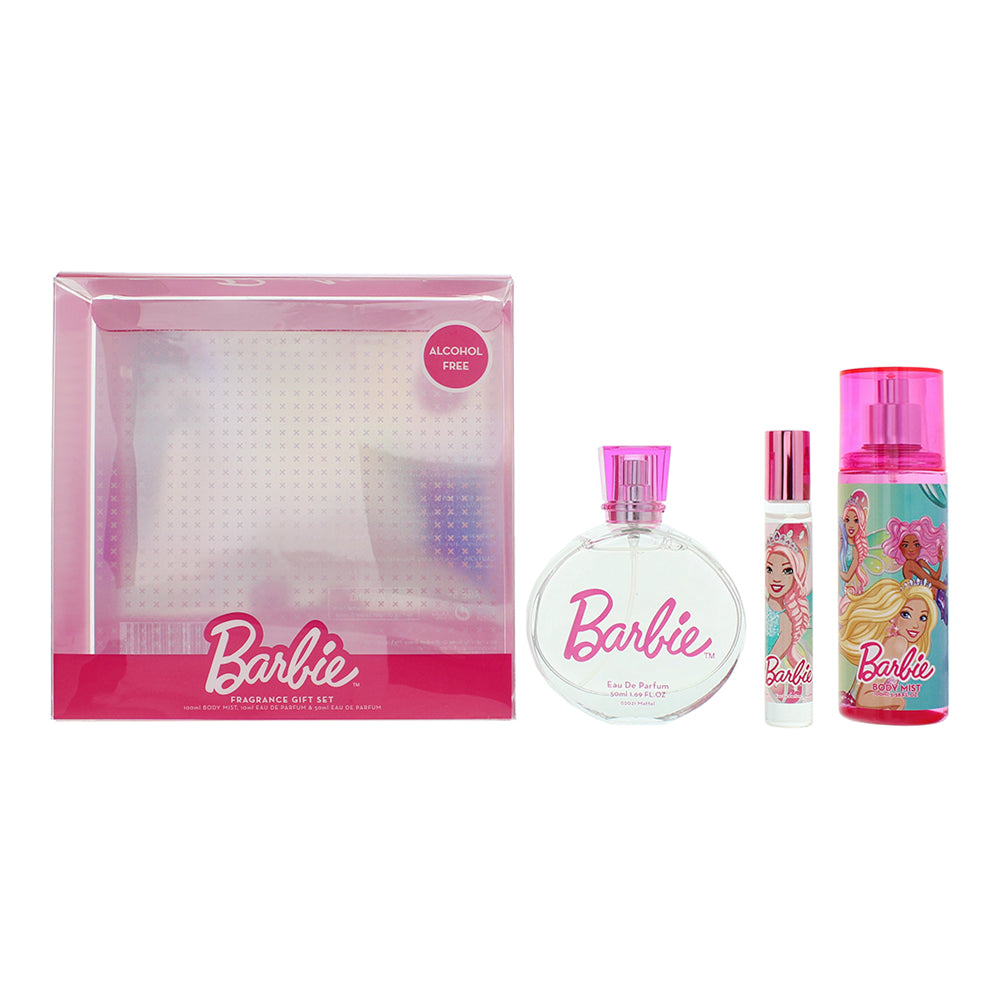 Disney Barbie 3 Piece Gift Set: Eau de Parfum 50ml - Roll-On Perfume 10ml - Body Spray 100ml